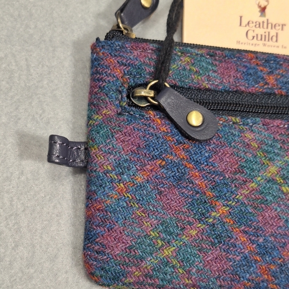 NWT Leather Guild Harris Tweed Wool Tarten Bluebell Leather Coin Purse Scotland - Picture 8 of 14